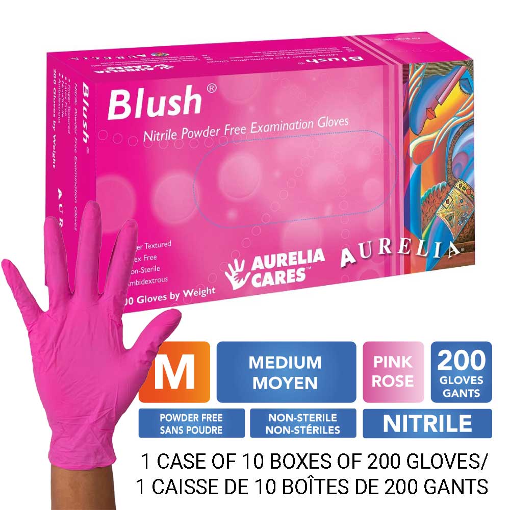 AURELIA® Blush® Powder Free Nitrile Gloves - Medium (200) Pink - (Case of 10 pk.)