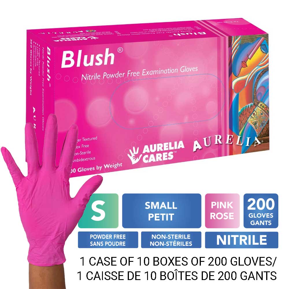 AURELIA® Blush® Powder Free Nitrile Gloves - Small (200) Pink - (Case of 10 pk.)